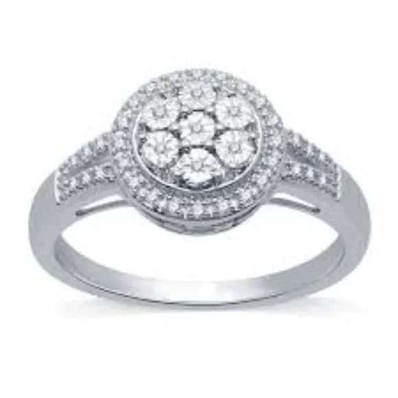 1/10 CT. T.W. Genuine Diamond Cluster Cocktail Ring in Sterling Silver Size 7 - Picture 4 of 5